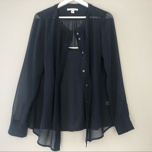 navy blue button down blouse